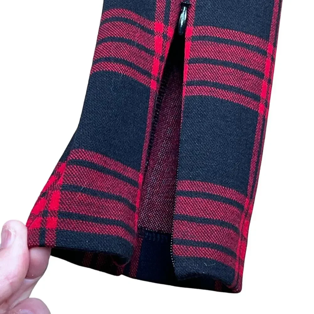 Talbots Red & Black Plaid Stretch Knit Straight Leg Pants Leggings Size 2 EUC - Picture 4 of 10
